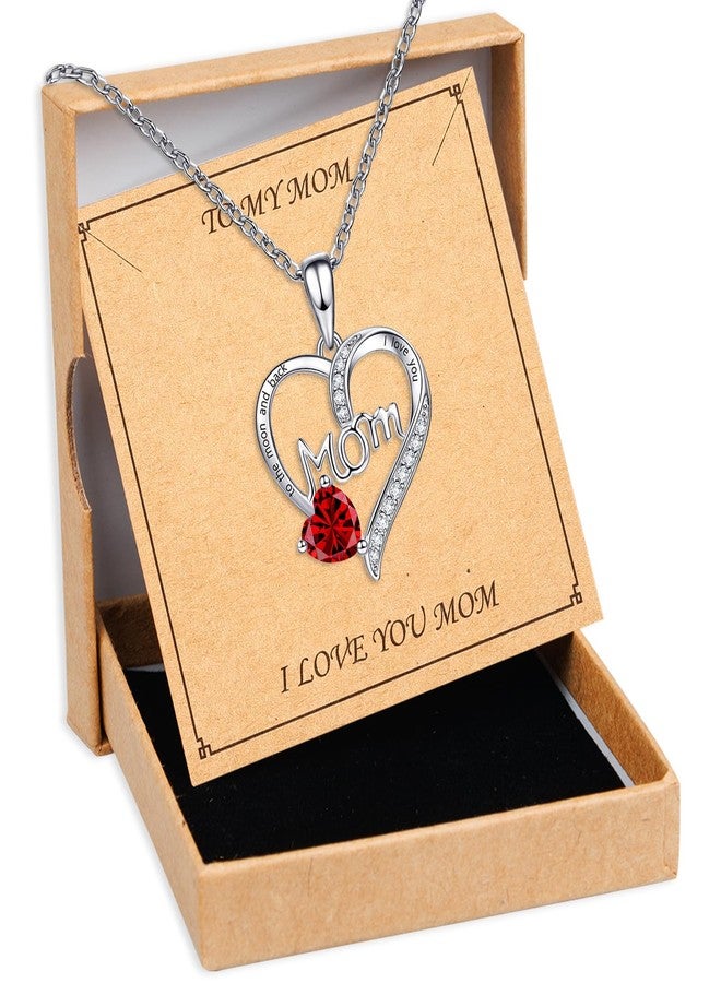 ORICU Love Heart Pendant Necklaces for Women, Mother's Day Gifts for Mom Grandma Wife from Daughter Son, I Love You Mom (With gift box) (Red) - Image 2